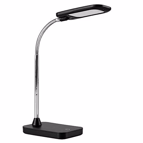 MiniSun Modern Gloss Black and Chrome LED Task Desk Lamp with Touch Dimmer and Adjustable Head, Includes 5W Cool White Bulb – 1