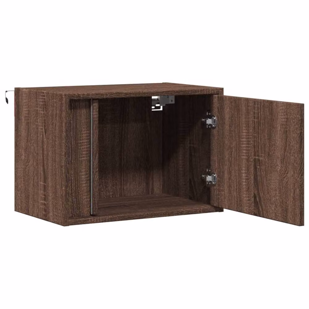 Berkfield Home Wall-mounted Bedside Cabinet with Integrated LED Lights in Brown Oak – 7