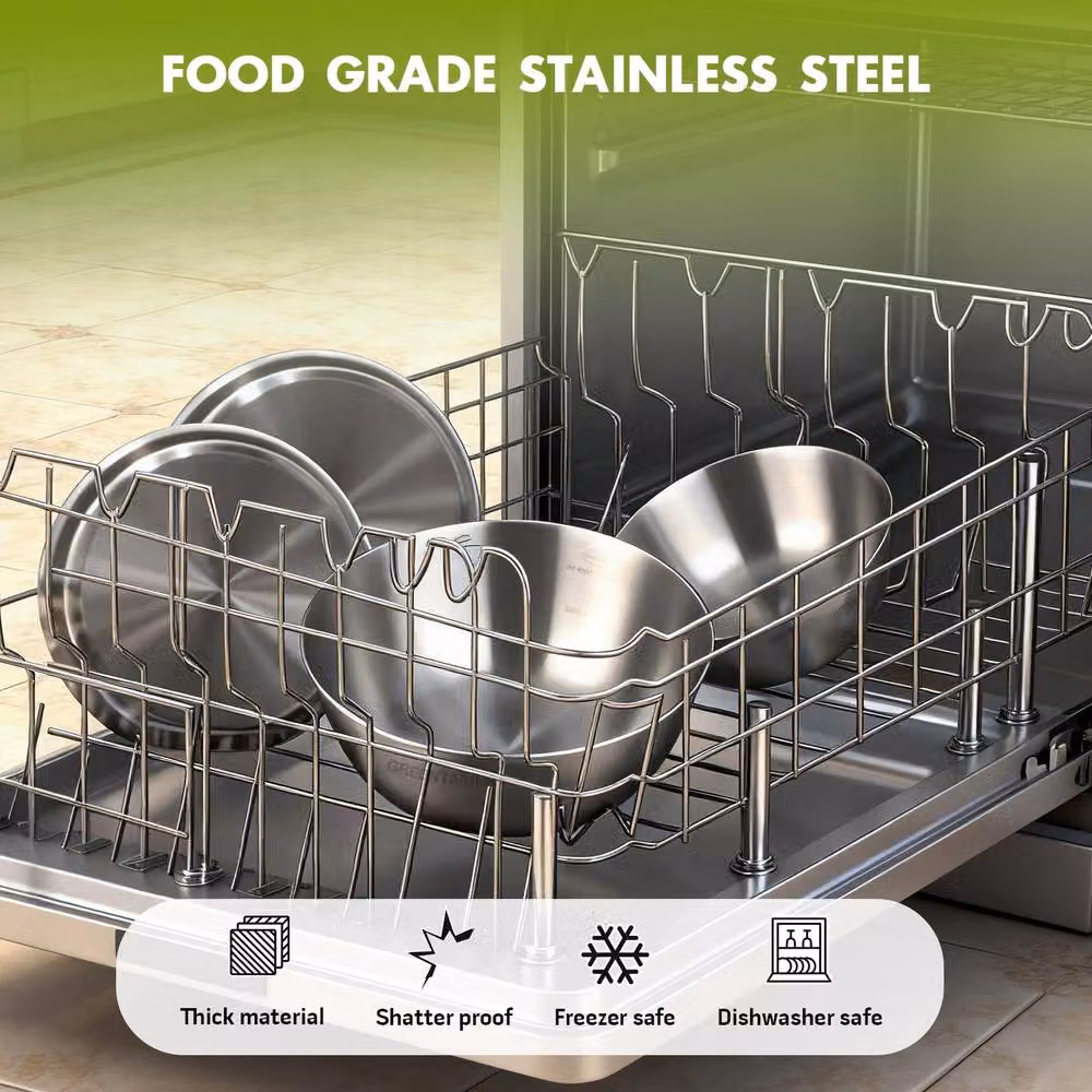 Greentainer 5-Piece Stainless Steel Round Nesting Bowls Set in Silver – 5