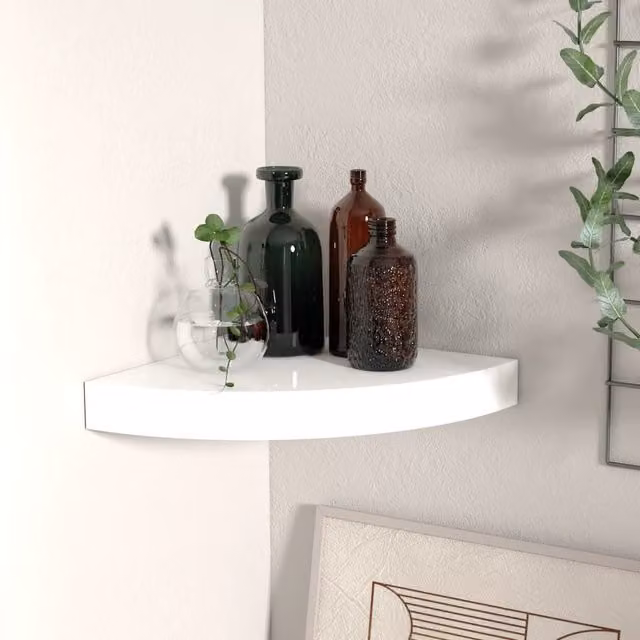 Berkfield Home Floating Corner Shelf in High Gloss White, W/D/H: 25 x 25 x 3.8 cm