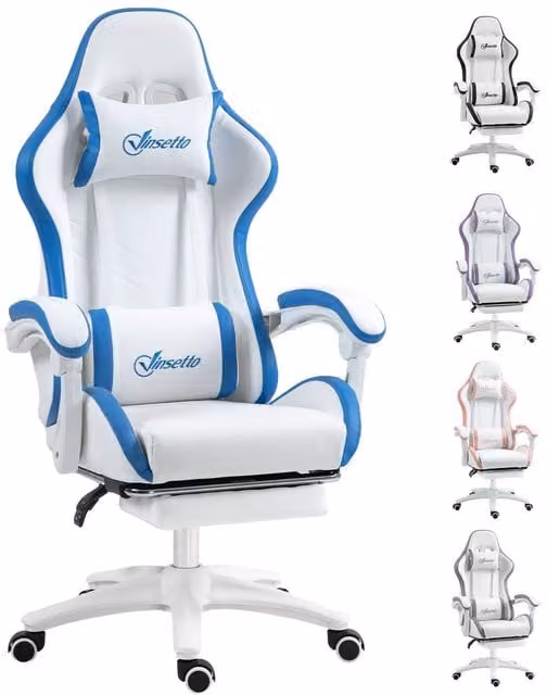 Rolipo Multicolour and White PU Leather Gaming Chair with 135 Degree Recline, Footrest, Headrest and Armrests – 1