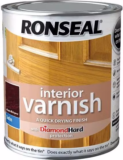 Ronseal Quick Dry Interior Wood Varnish in Satin Deep Mahogany, 0.75 l – 1