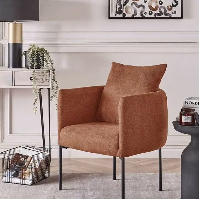 Wyld Haus Retro Tub Armchair in Brown Fabric with Black Metal Legs