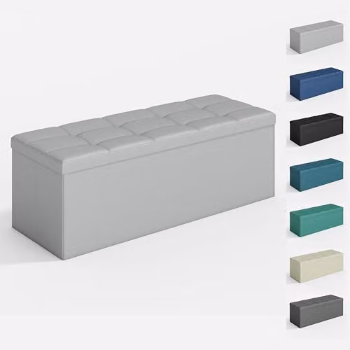 MCC Direct Foldable Upholstered Storage Ottoman Bench in Grey, W/D/H: 110 x 36 x 36 cm – 1
