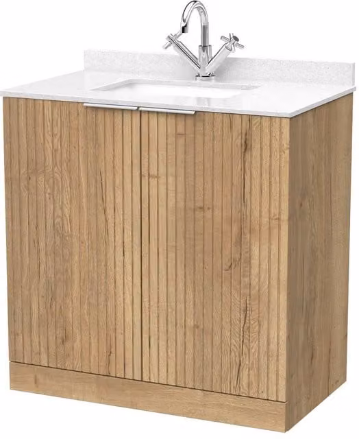 Balterley Callingwood 2 Door Bathroom Vanity with Marble Top and Basin, Autumn Oak, Width: 80 cm