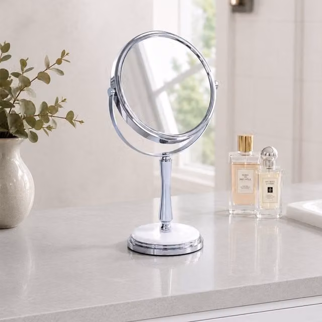 Showerdrape Opera 3x Magnifying Chrome Oval Tabletop Vanity Mirror - White