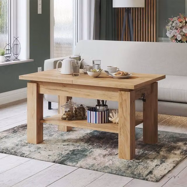 Heze Furniture Astoria 2 in 1 Extending Coffee and Dining Table in Golden Craft Oak