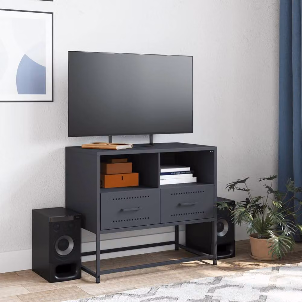 Berkfield Home Anthracite Steel TV Cabinet in Dark Grey, W: 68 cm, D: 39 cm, H: 60.5 cm – 3