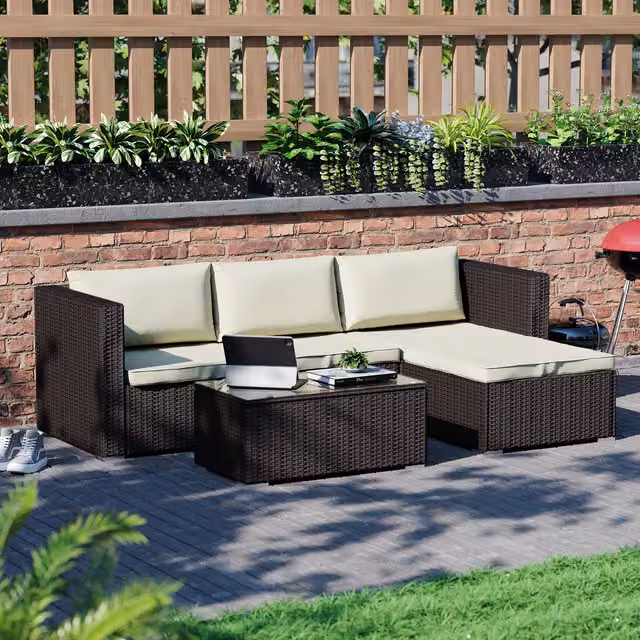Vida Designs Hampton 4 Seater Rattan Garden Furniture Set in Brown