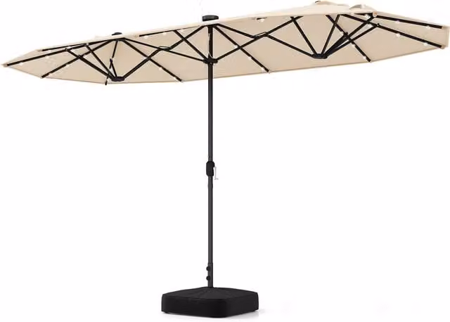 COSTWAY Twin Extra Large Cantilever Outdoor Patio Umbrella in Beige and White