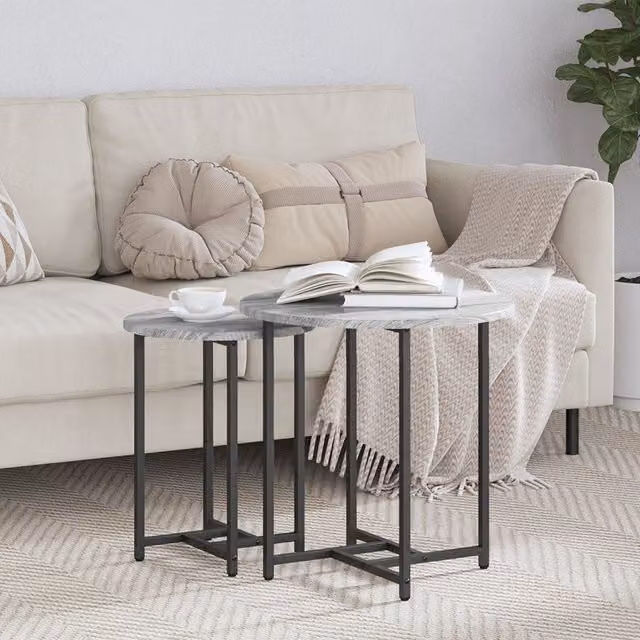 Berkfield Home Set of 2 Grey Sonoma Round Nested Side Tables with Metal Legs