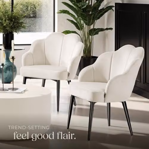 tectake Accent Chair in Shell Design with Velvet-Look Fabric and Metal Frame, Modern Tub Armchair for Living Room or Bedroom, Black/White – 4