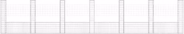 Berkfield Home U-shape Silver Steel Gabion Basket with 7 Posts, W/D/H: 740 x 20 x 150 cm