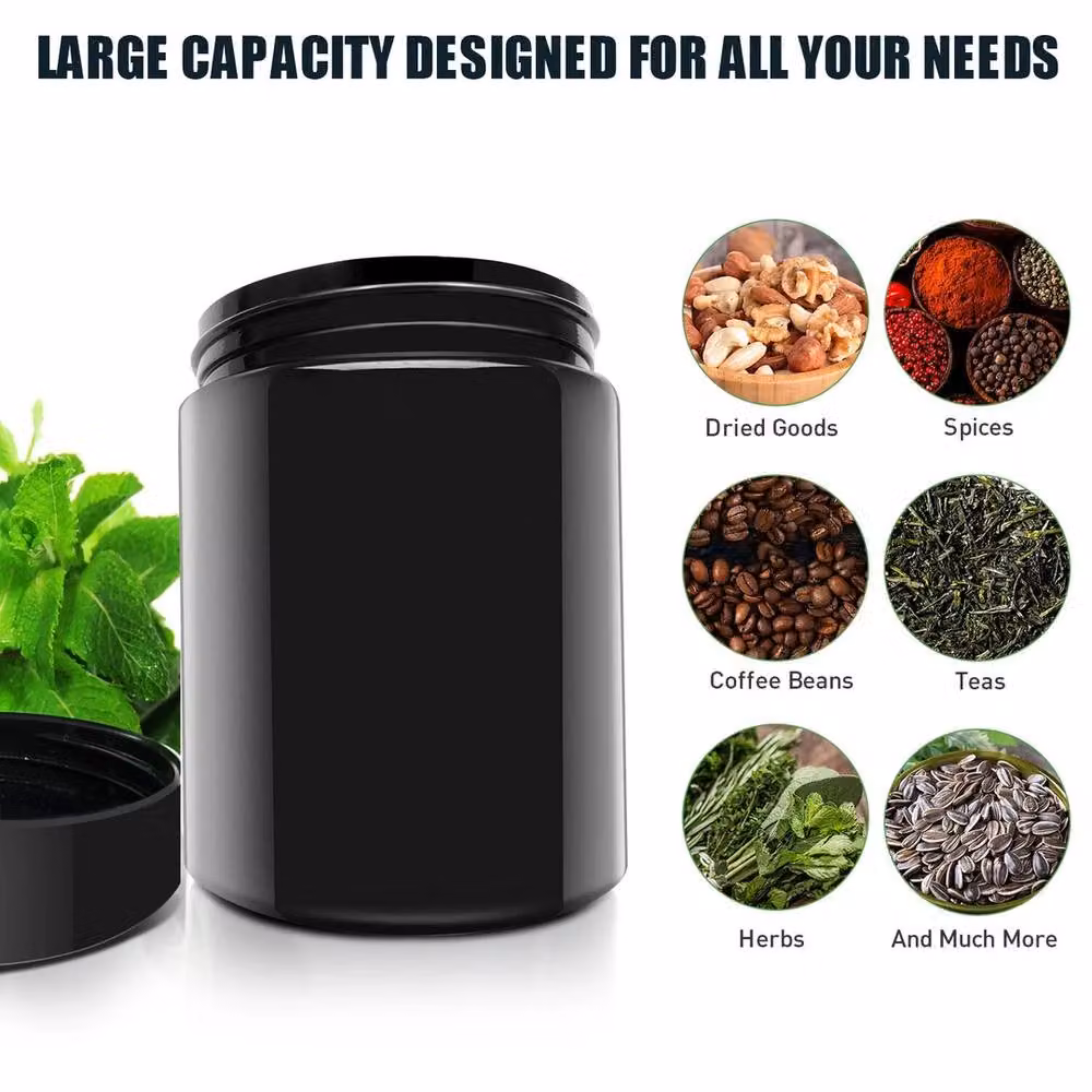 VOGREX Black UV Glass Airtight Smell Proof Herb Storage Jar, 250ml – 5