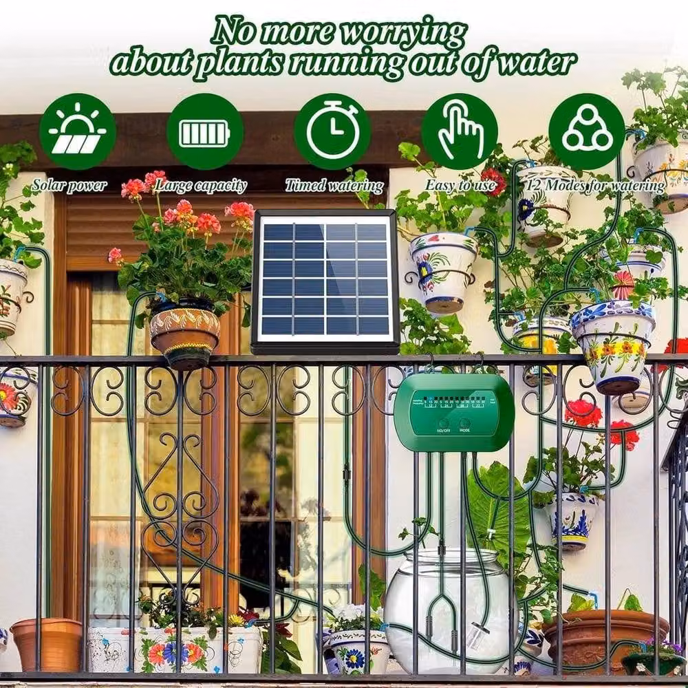 NESTLUNE Solar Drip Irrigation System in Green with Emitters and Tubing – 2