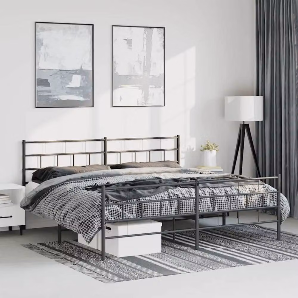 Berkfield Home Metal Bed Frame with Headboard and Footboard, Black, W: 193 cm, D: 203 cm – 2