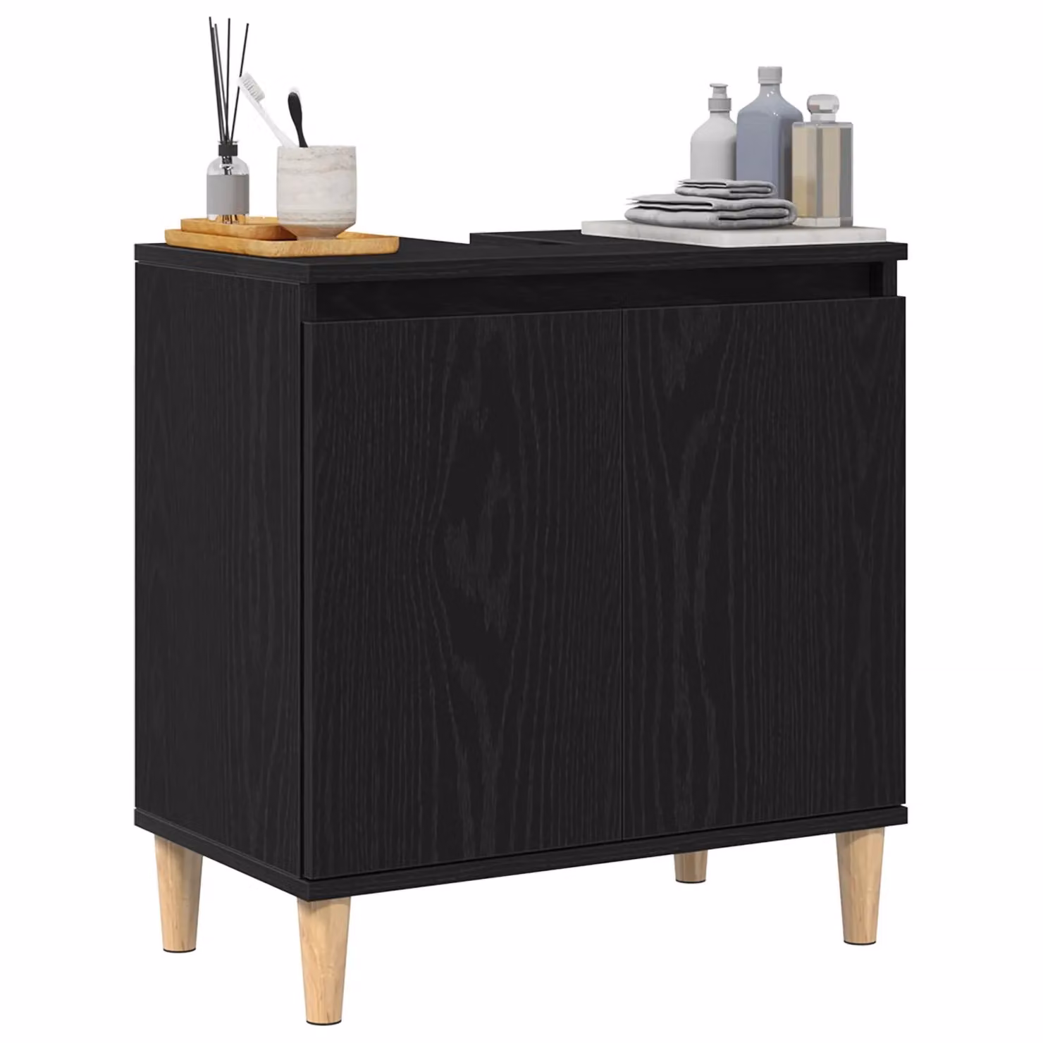Berkfield Home Modern Black Oak Sink Cabinet, W: 58 cm, D: 33 cm, H: 60 cm – 3