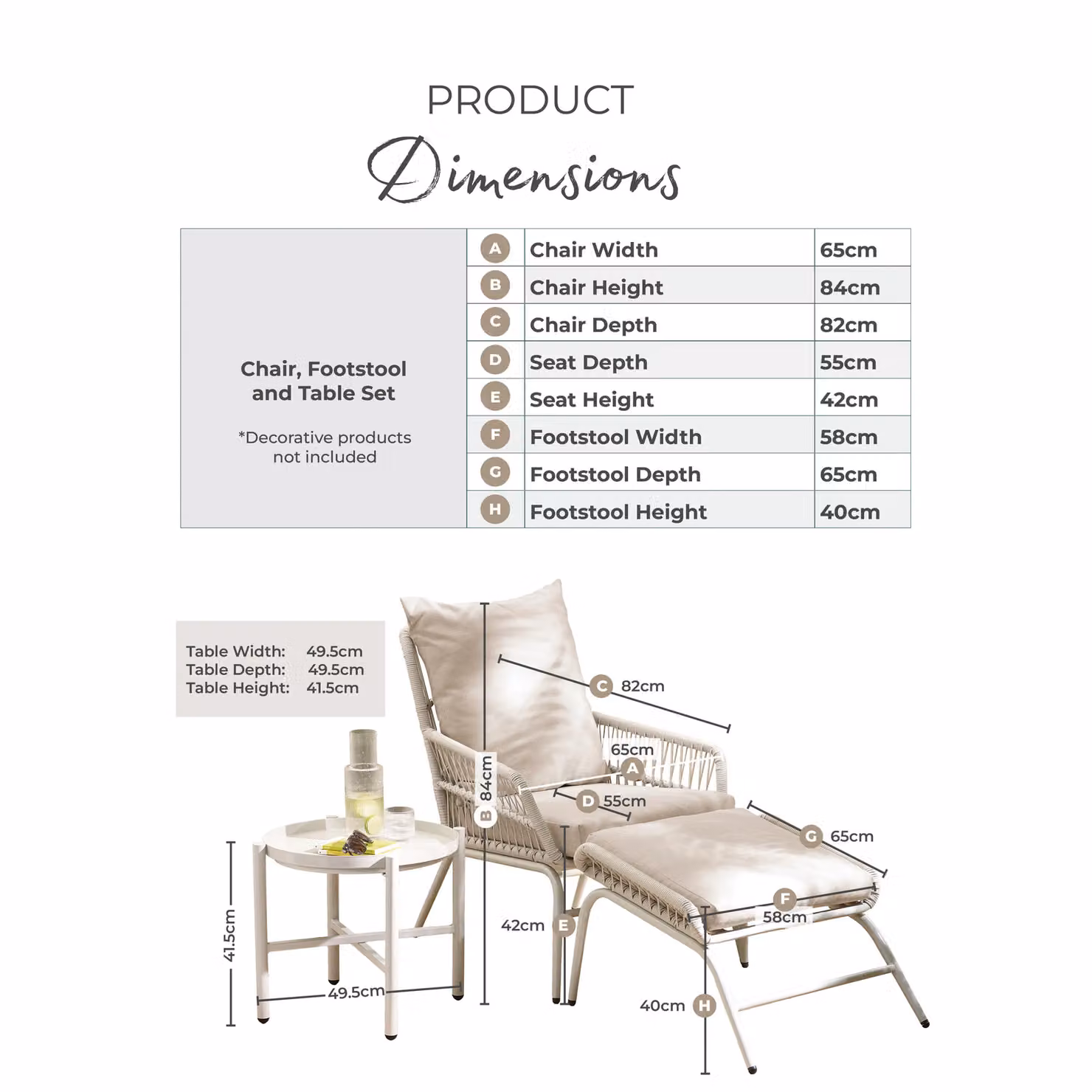 FurnitureboxUK Lyon Metal Outdoor Chair, Footstool and Side Table Set in Beige – 2