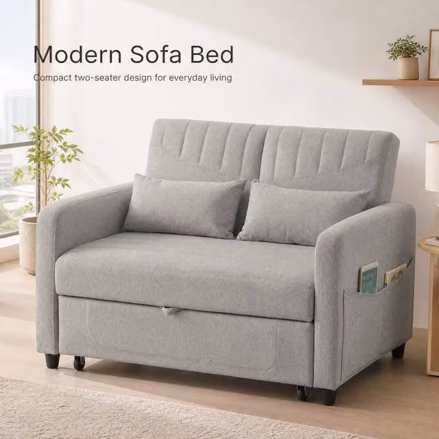 STILVORA 2-Seater Modern Pull-Out Sofa Bed in Grey Fabric with Scatter Cushions