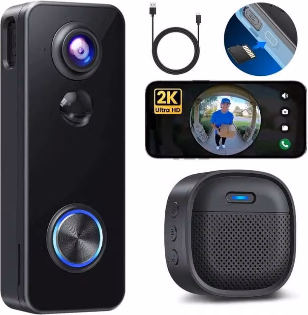 PAWNORA Wireless Video Doorbell Camera in Black