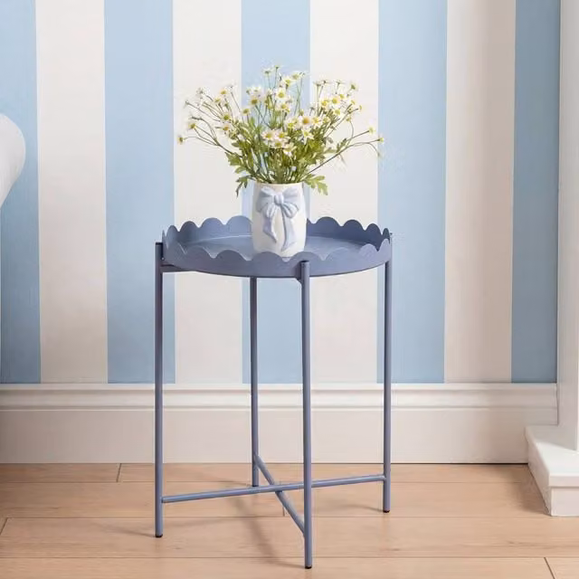 OHS Modern Round Scallop Edge Coffee Table with Blue Metal Frame