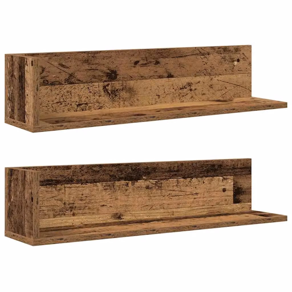 Berkfield Home Wall Mounted Shelves, 2 Piece Set, Brown Rustic Old Wood, W/D/H: 75 x 16.5 x 16.5 cm – 2