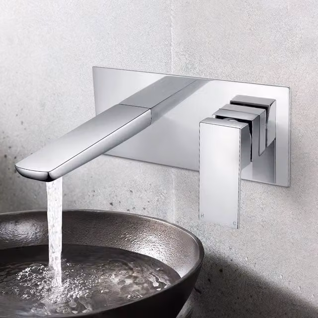 Nes Home Chrome Wall Mounted Single Lever Basin Mixer Tap and Pop Up Waste in Silver