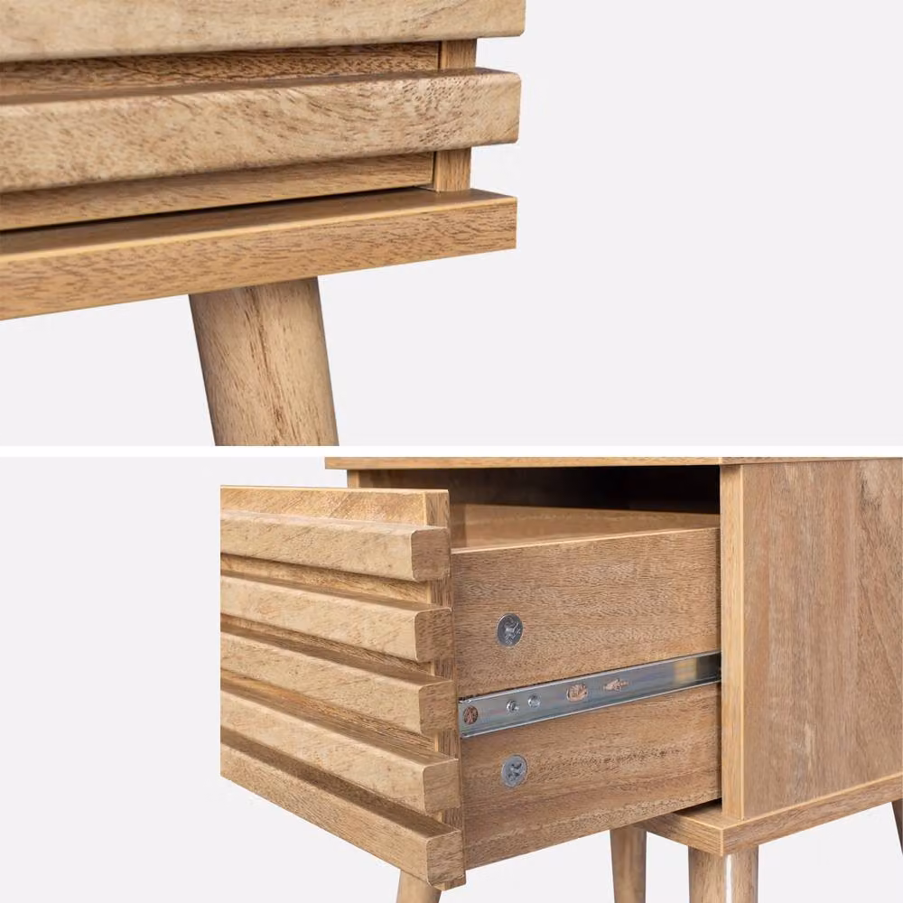 sweeek Scandi-style Bedside Table with Grooved Wood Effect in Light Brown, W/D/H: 40 x 29 x 50.5 cm – 3