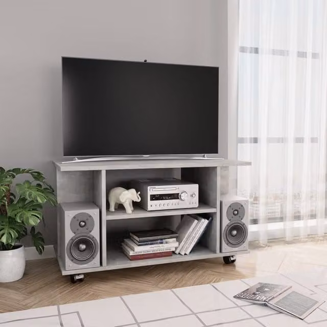 Berkfield Home TV Cabinet in Concrete Grey with Castors, W/D/H: 80 x 40 x 45 cm