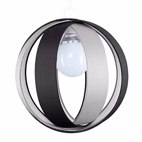 MiniSun Modern Black and Grey Fabric Cocoon Globe Style Ceiling Light Shade, Width: 29 cm