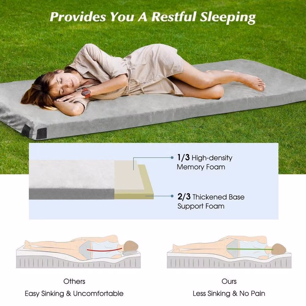 Kelvenix Single Folding Camping Memory Foam Mattress in Grey – 3