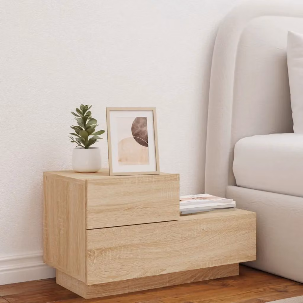 Berkfield Home Bedside Cabinet with Integrated LED Lights in Sonoma Oak Brown, W/D/H: 70 x 36 x 40.5 cm – 3