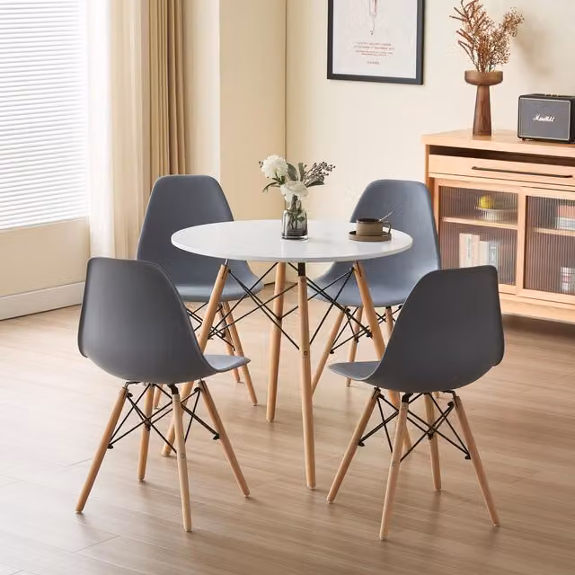 Comfy Living 5 Piece Mid Century Round Dining Set in White and Grey