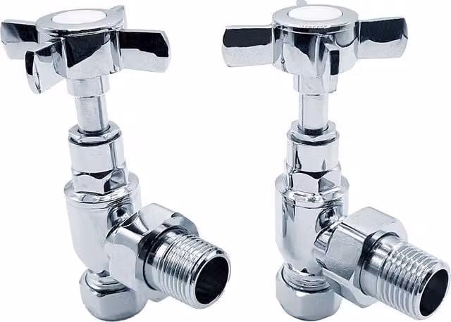 Lux Heat Angled Chrome Cross-Head Manual Valve Set in Silver