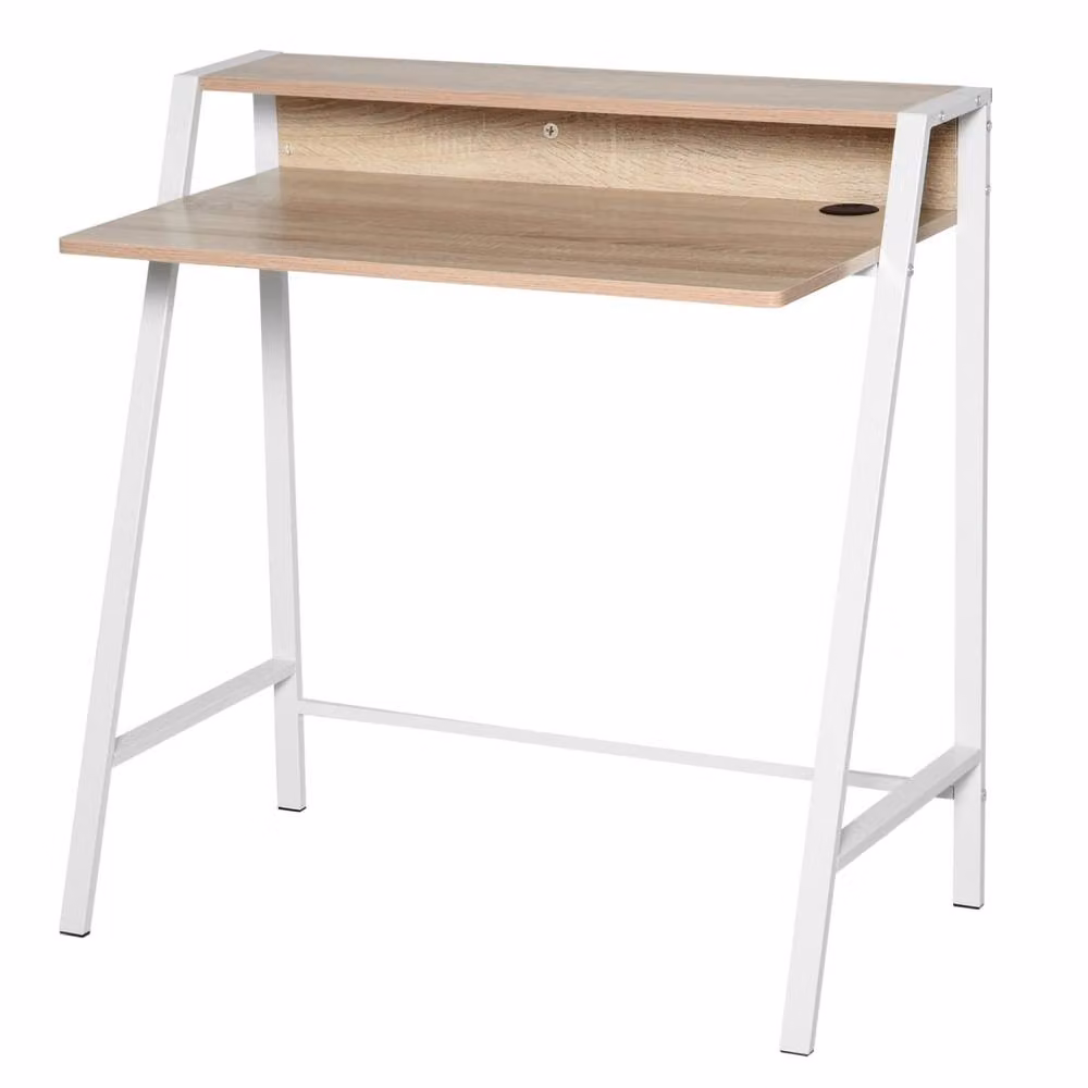 Wyld Haus Dodosu Compact Writing Desk in White and Oak with Storage Shelf – 2