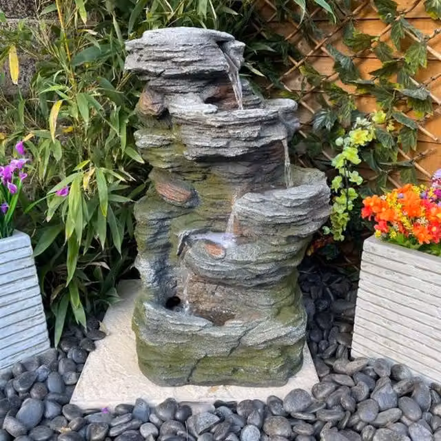 Tranquility Breccia Stone Rock Effect Solar Cascade Water Feature in Grey