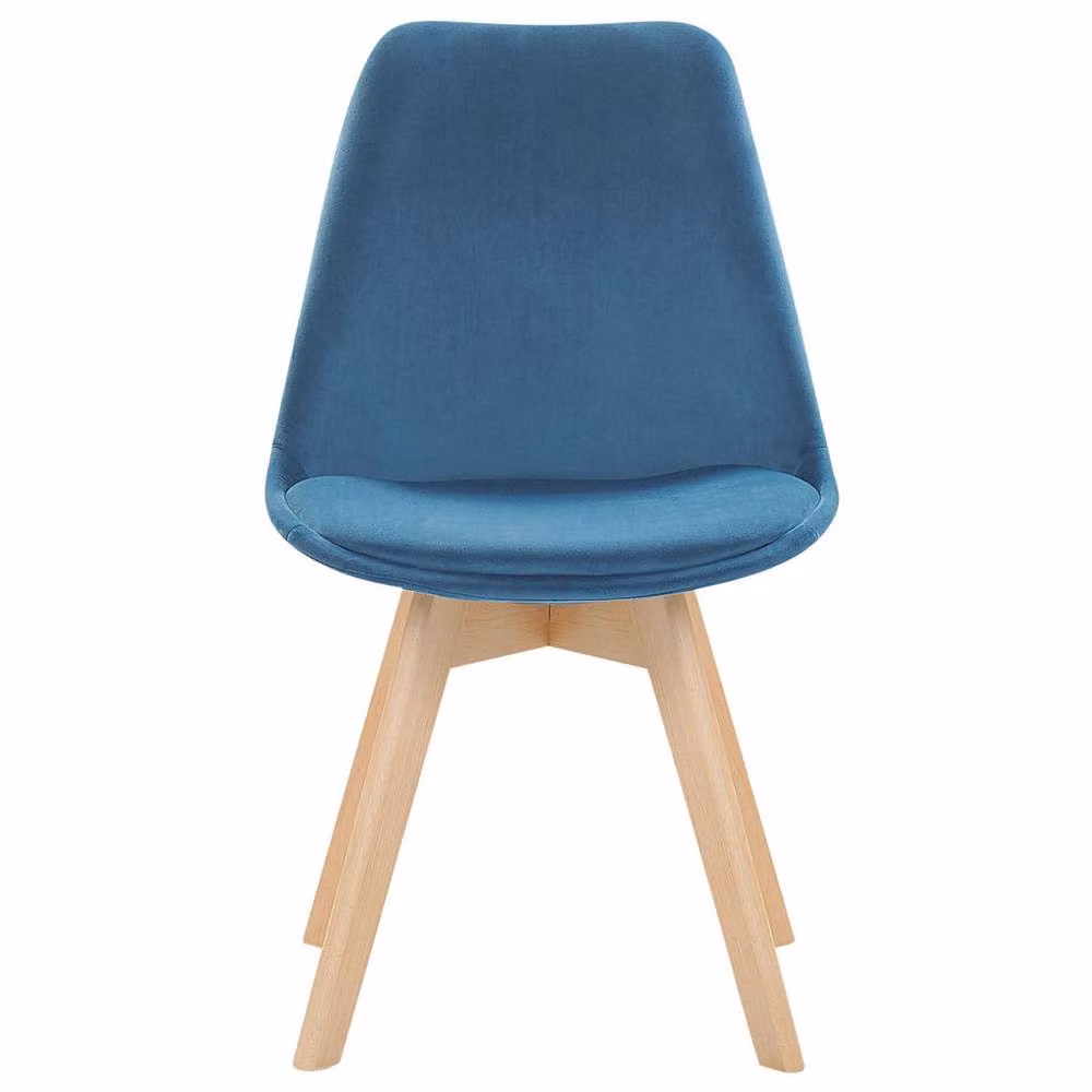 Wyld and Coco Set of 2 Blue Velvet Modern Dining Chairs with Beechwood Legs – 3