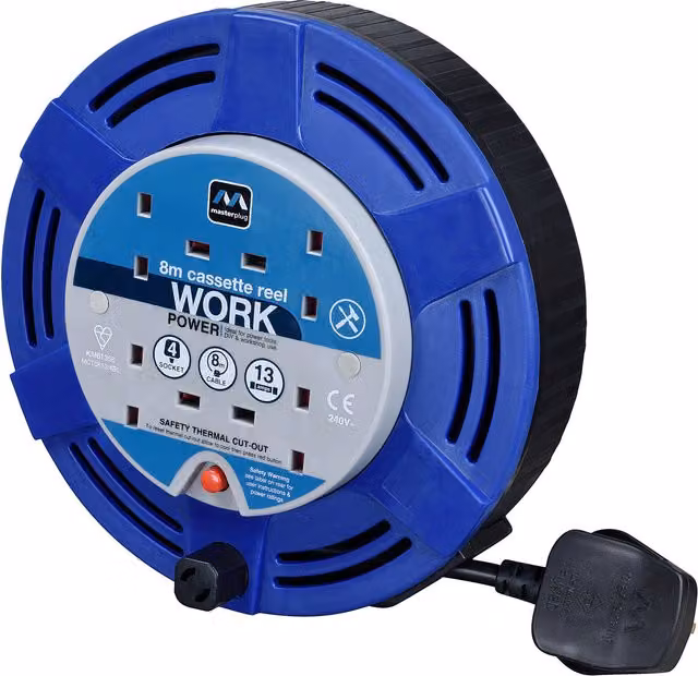 Masterplug 4 Socket 13A 8m Cassette Reel in Blue