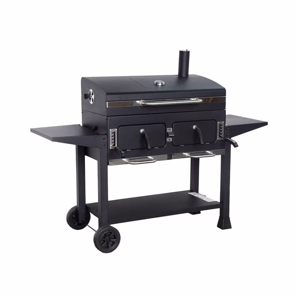 sweeek Charcoal Barbecue Grill in Black with Warming Rack and Thermometer, Enamelled Steel – 2