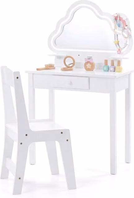 Costway Kids Vanity Set with Hollywood LED Mirror in White
