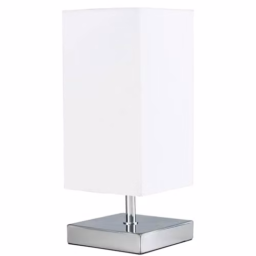ValueLights Yuko Modern Square Polished Chrome Touch Table Lamp with White Fabric Shade