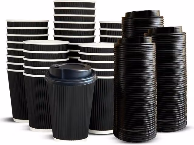 ECONX Disposable Kraft Paper Coffee Mugs with Lid, Black and White, 236.59 ml