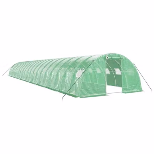 vidaXL Greenhouse with Steel Frame and Plastic Cover, Green, W: 20 m, D: 4 m, H: 2 m