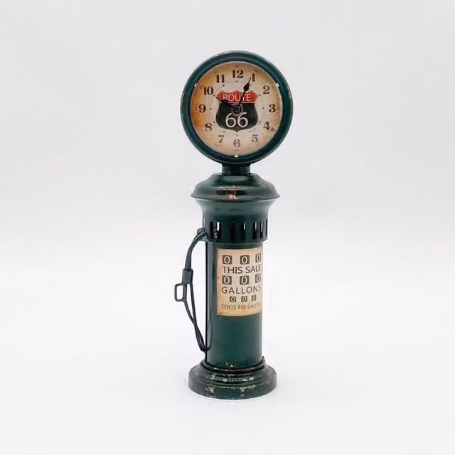 Minster Analog Round Metal Tabletop Clock in Green, W: 12 cm, D: 10 cm, H: 37 cm