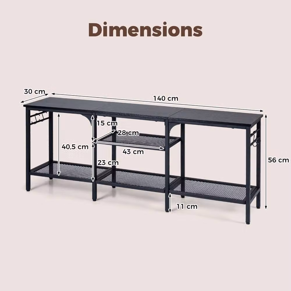 Gymax Industrial TV Stand and Media Console Table with Metal Mesh Shelves in Black – 4