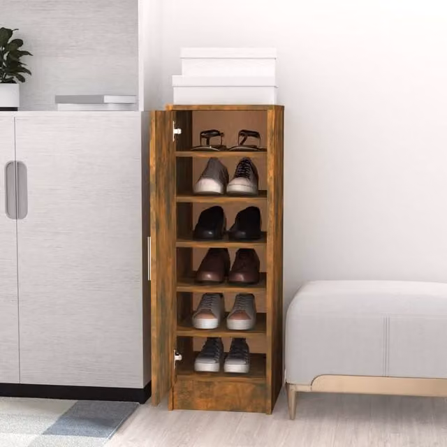 Berkfield Home Smoked Oak Shoe Cabinet in Brown, W/D/H: 32 x 35 x 92 cm