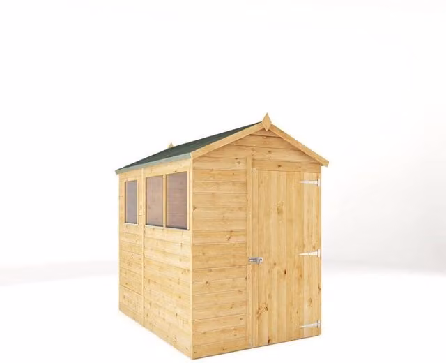 Mercia Modular Shiplap Apex Wooden Garden Shed in Light Brown, W: 159.3 cm, D: 221.4 cm, H: 215.9 cm