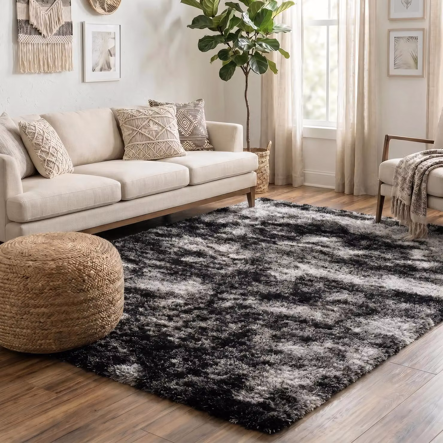 Desire Rugs Modern Abstract Shaggy Area Rug in Grey, W: 160 cm, L: 230 cm – 2