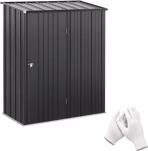 Outsunny Galvanised Steel Outdoor Storage Shed with Lockable Single Door in Grey or Black – 1