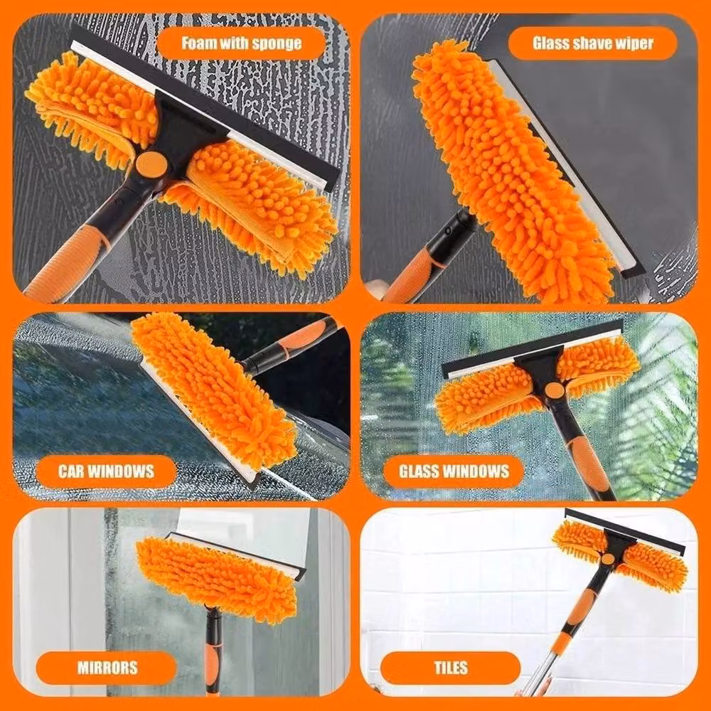 FLAVORA Telescopic Extendable Glass Cleaning Squeegee with Microfibre Refillable Head, Orange – 3